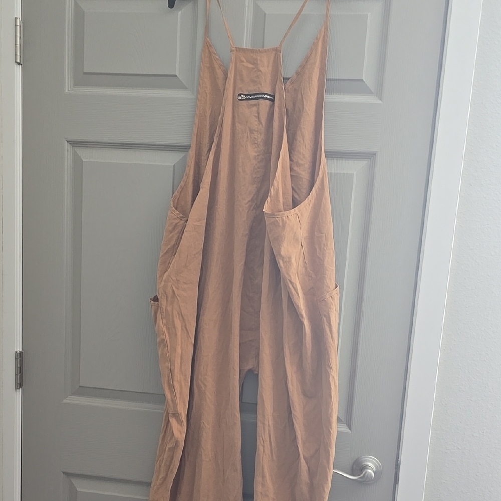 Tan Sleeveless Suede Jumpsuit